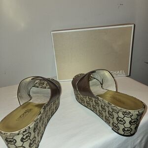 Michael Kors Tan and Cream Logo Wedges